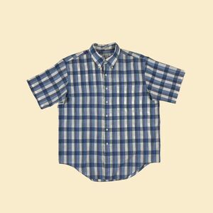 80s XL gingham mens shirt by Arrow Sport, vintage blue & white short sleeve
